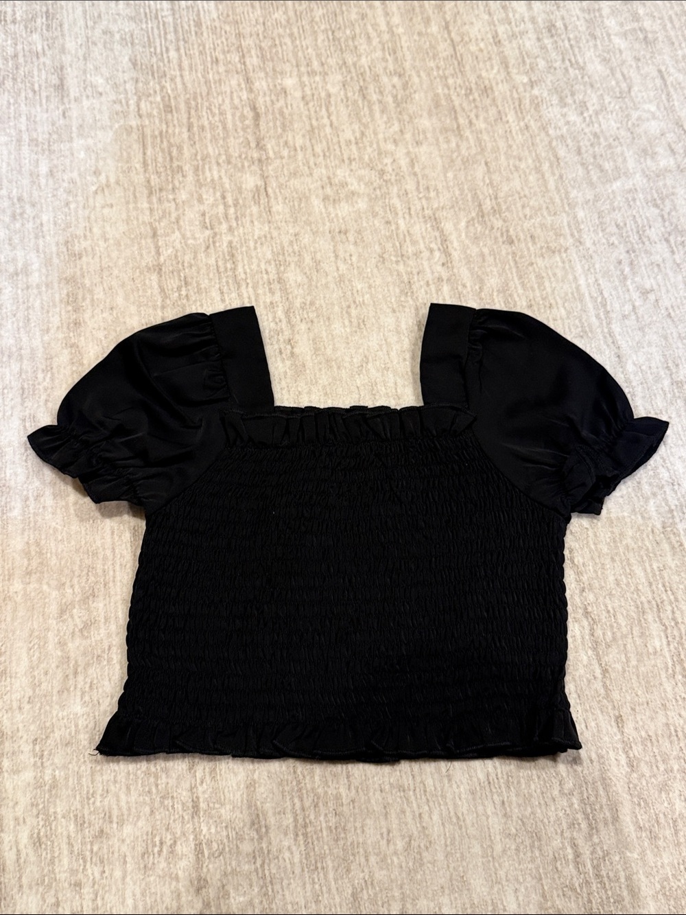 Black Smocked Puff Sleeve girls Top - Picture 2 of 9